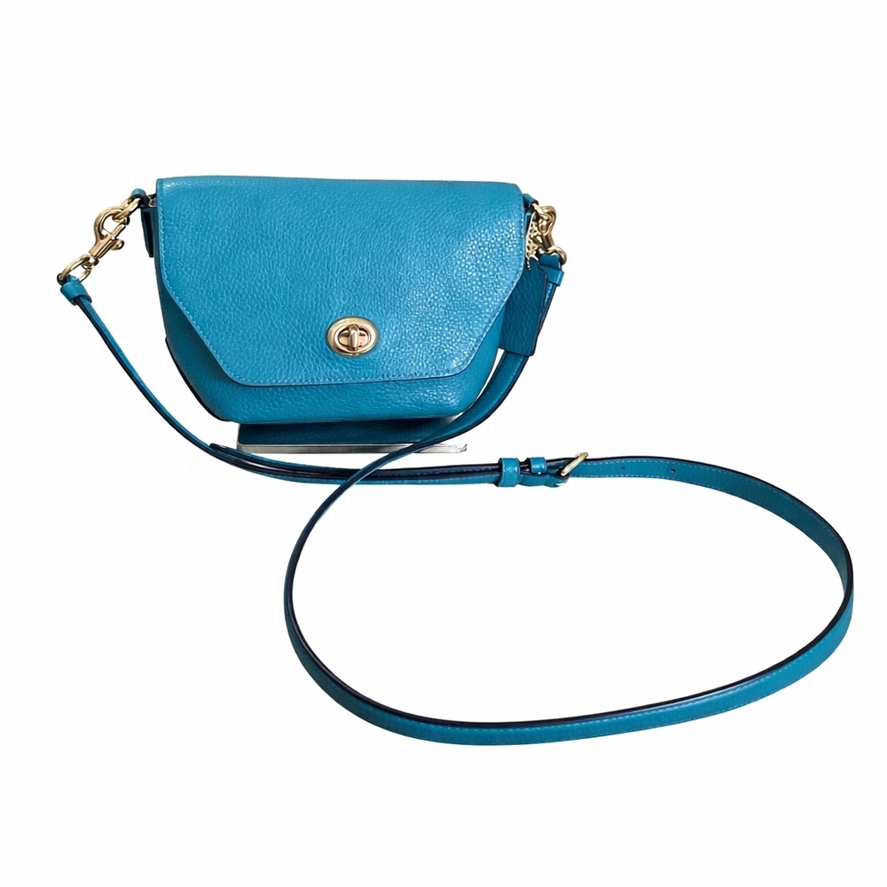 Coach C2815 Goldtone/Teal Pebbled Leather Turnlock Karlee Small Crossbody NWOT